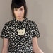 Cat shirt - button up, peter pan collar, vintage inspired - small LAST ONE