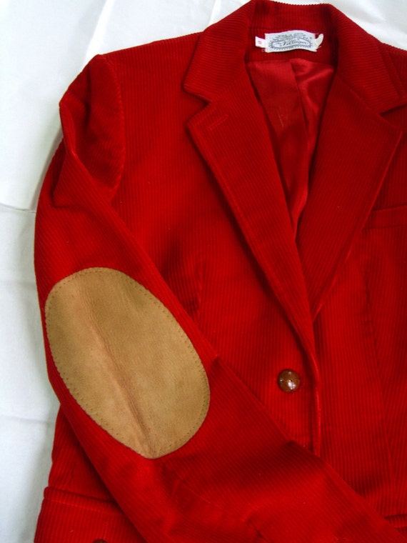 LIPSTICK RED Corduroy RIDING JACKET with Suede ELBOW PATCHES.