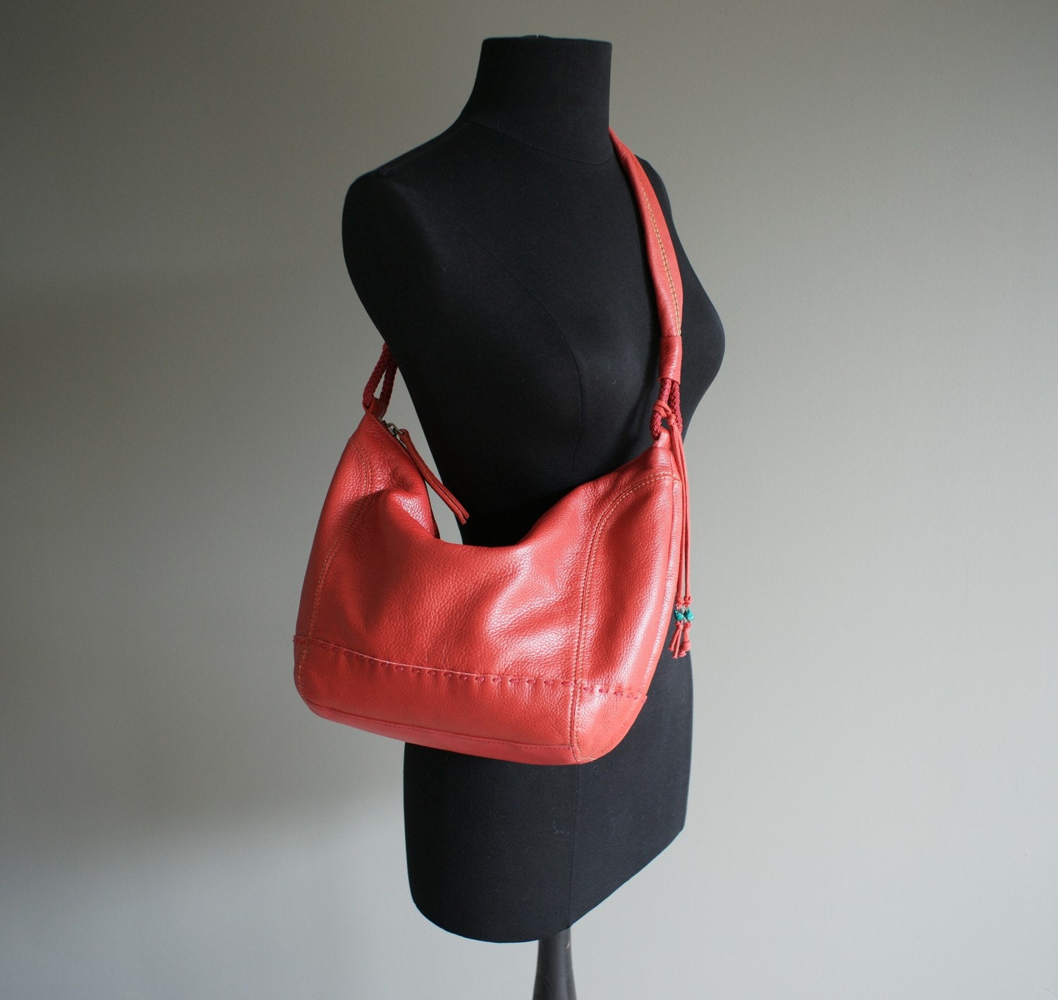 The Sak RED leather HOBO Sling Bag