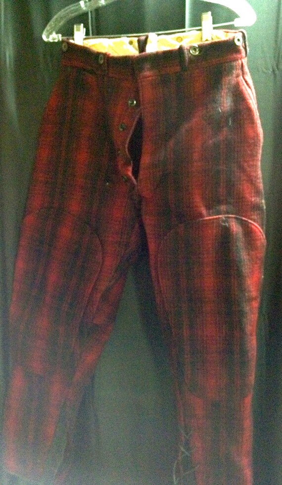 1940s Vintage Woolrich Hunting Pants with Ties Buffalo Plaid