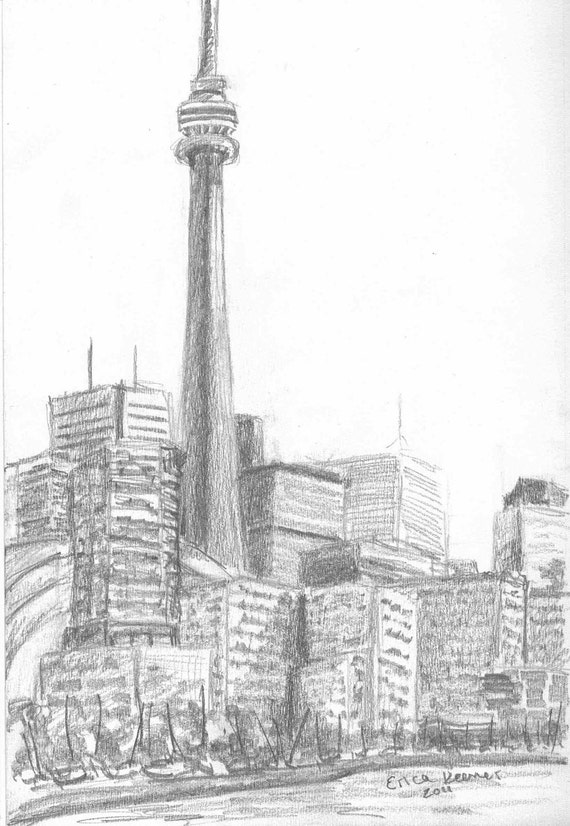 Items similar to Toronto Waterfront Skyline sketch on Etsy