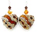 Heart Earrings, Heart Lampwork Earrings, Glass Heart Earrings, Amber Brown Earrings, Animal Print Earrings
