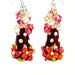 Floral Polka Dot Earrings, Lampwork Earrings, Glass Earrings, Freshwater Pearl Crystal Cluster Earrings, Beaded Earrings, Dangle Earrings