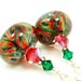 Pink Green Glass Earrings, Lampwork Earrings, Boro Glass Earrings, Glass Bead Earrings