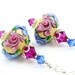 Floral Lampwork Earrings, Floral Glass Earrings, Pink Blue Flower Glass Sterling Earrings