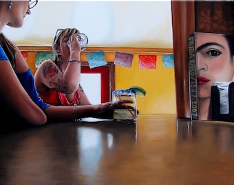 Frida's bar scene oil painting reproduction 8x10 print