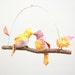 Modern Love Bird Mobile - "2 little lovebirds sitting in a tree K-I-S-S-I-N-G" in honeysuckle pink, white, golden yellow, blush