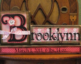 Personalized Baby Gift, Personalized and Customized Girl's Name Sign Birth Announcement Blocks Sign baby gift