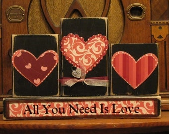 Valentines Day Decor. Valentine Blocks, Valentines Day Sign, Valentines Day Word Art, All You Need Is Love Valentine's and Wedding Sign