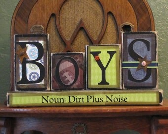 Boys Sign - Noun Dirt Plus Noise Word Blocks