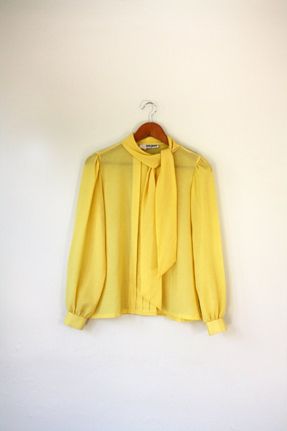 Canary Yellow Sheer Vintage Blouse MEDIUM