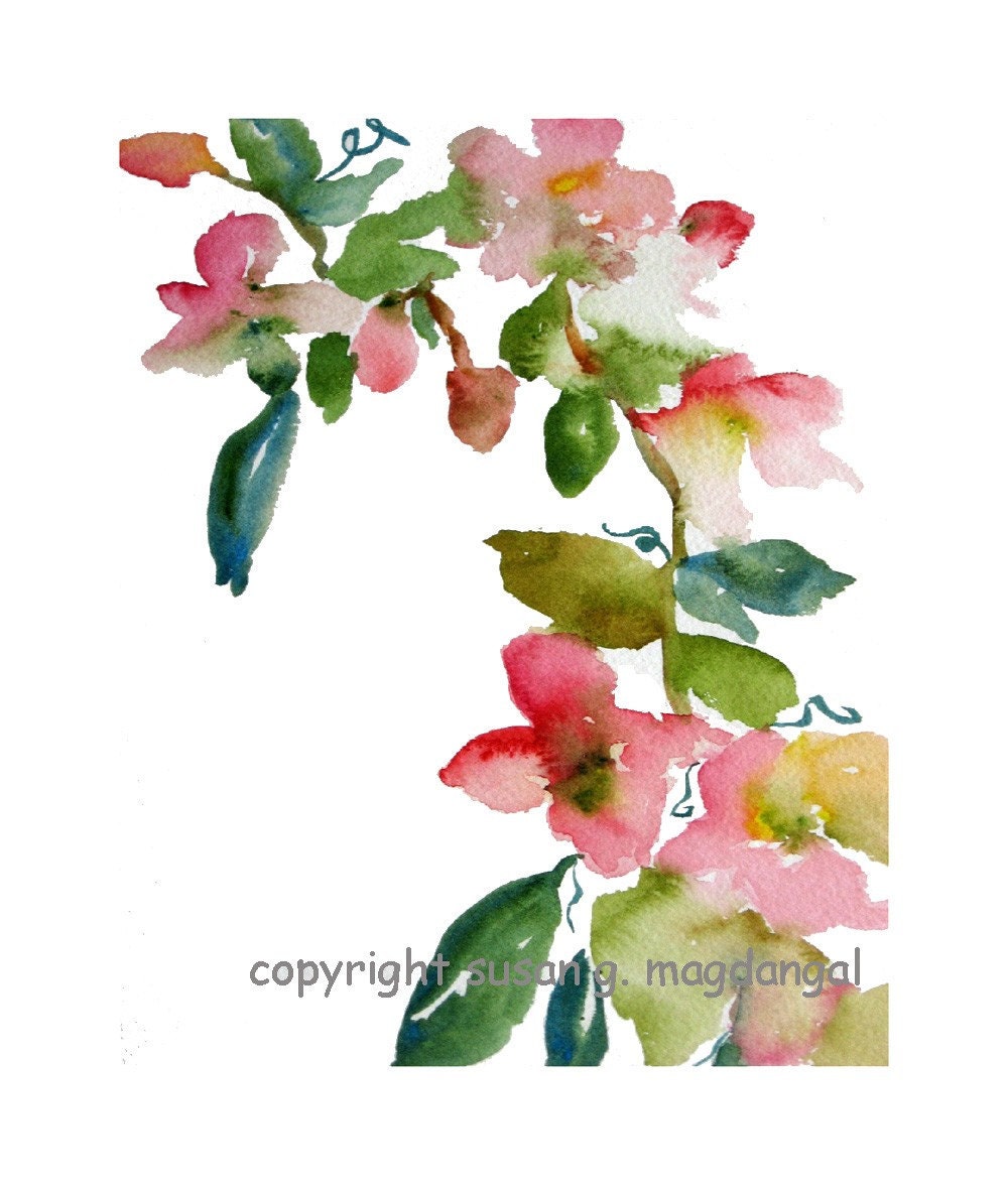 Flowers On Vine Watercolor Fine Art Print 8x10 Watercolor