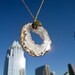SALE Cream Druzy Necklace with Green Tourmaline and Smokey Quartz Gemstones, Geode Rimmed in Gold