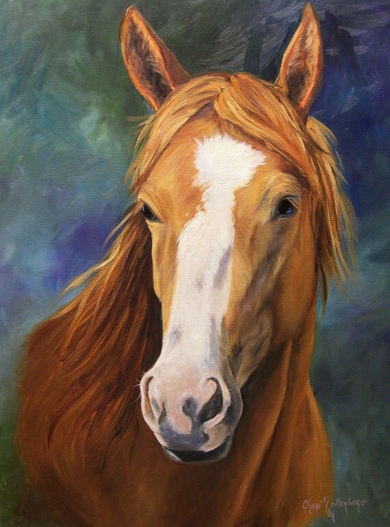 Chestnut Blaze Faced Horse Print Reproduction of Original