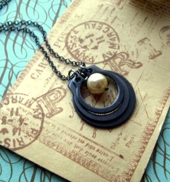 Items similar to Steel Retaining Ring Necklace with Antique Pearl