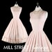 Vintage 1950s 50s Dress .... White Pink Stripe Flower Applique Prom Wedding Cocktail Party M L