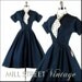 Vintage 1950s 50s Dress --- Blue Deadstock With Tags Polka Dot Scarf Belt Full Skirt Party Cocktail Lucy XS S