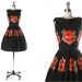 Vintage 1950s Dress . Black Cotton . Flower Print . Sleeveless . Pleated Skirt . Floral Print . XS/S . 1651