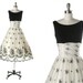 Vintage 1950s Dress . Black . White Chiffon . Flocked . Full Skirt . Shirred Bodice . Tulle . Sleeveless . XS/S . 1485