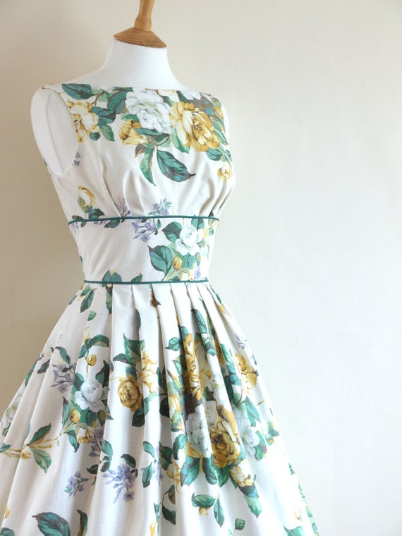 Cream English Rose Print Prom Dress Made to Measure