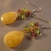 Honey Jade, Ruby, and Peridot Earrings - gemstone earrings, ruby earrings, jade earrings, gold earrings