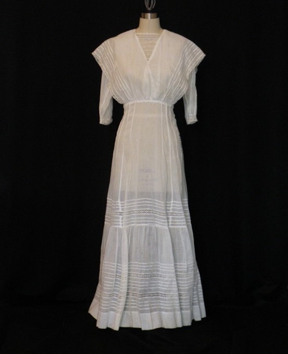 Antique Vintage Edwardian Dress 1900s 1910s White Lace Cotton