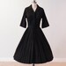 1950s 50s Dress, Black Cotton Shirtwaist Day Dress, Braid Detail, Full Skirt, Belt, Norman Wiatt, Little Black Dress LBD