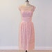 1950s Dress / 50s Pink Dress, Floral Lace Illusion Cocktail Party Wiggle Dress, Scalloped Tiered Lace Shutter Skirt, Marcia Frocks NY Medium