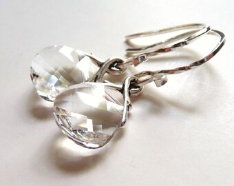 Crystal Earrings, Swarovski Earrings, Clear Earrings, Ice Clear Glass Briolettes, Sterling Silver Earrings, Gift for Her, Teardrop Earrings