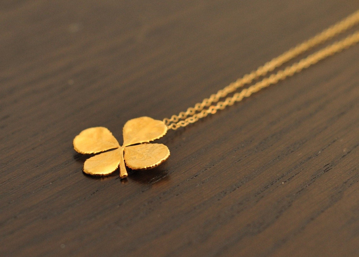 Real Four Leaf Clover Necklace Dipped In Kt Gold