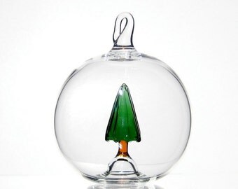 Blown Glass Christmas Ornament, Pine Tree Ball