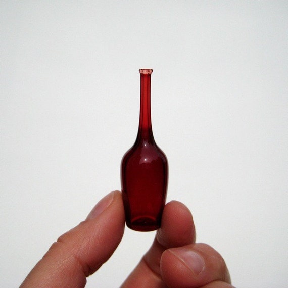Miniature Wine Bottle in Red Hand Blown Glass by kivaford on Etsy