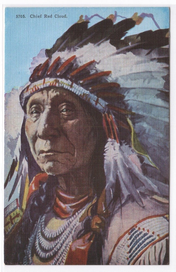 Indian Chief Red Cloud Native American linen postcard