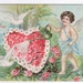 To My Valentine Rose Heart Cupid Doves 1910c postcard