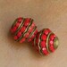 Vintage Rhinestone Beads Opaque Orange Bee Hive Brass Rare Unique Pair