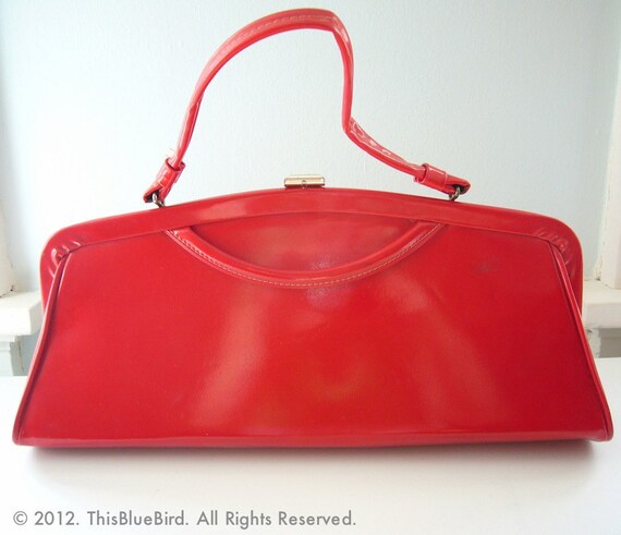 Super Vintage Bright RED Patent Leather Kelly Handbag Purse