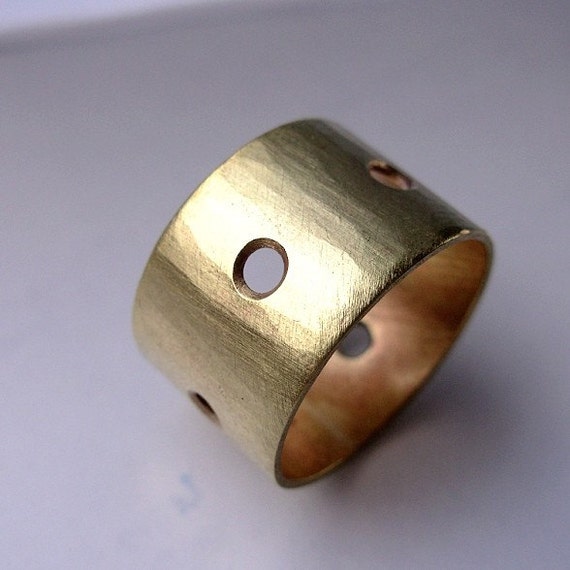 Handmade Hammered Wide Band Ring Holes Made in Your