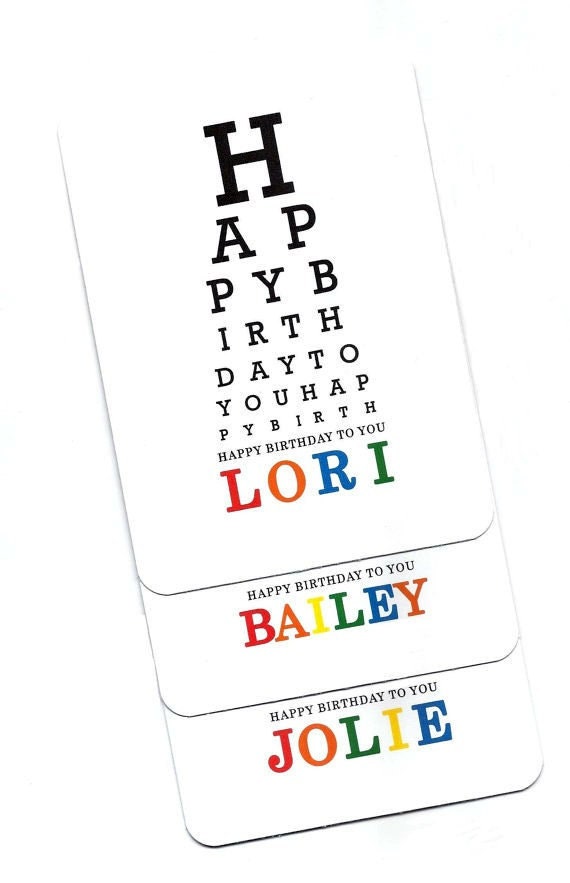 Eye Chart Card Happy Birthday Eye Chart Custom Name Paper