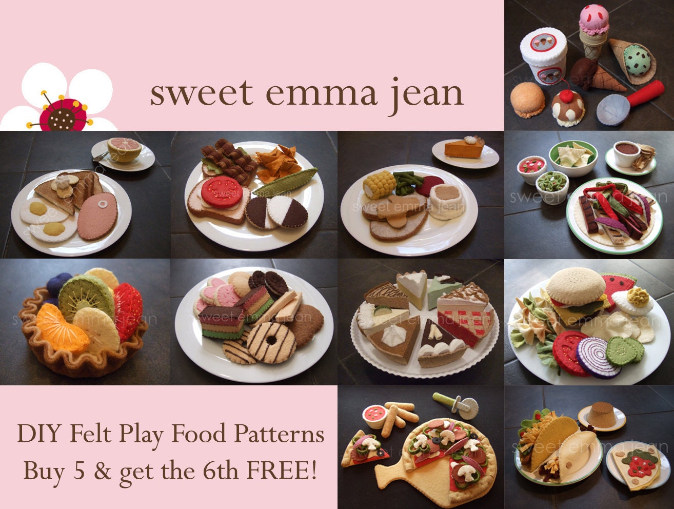  Felt Play Food Pattern PDFs Buy Five Get Sixth FREE DIY