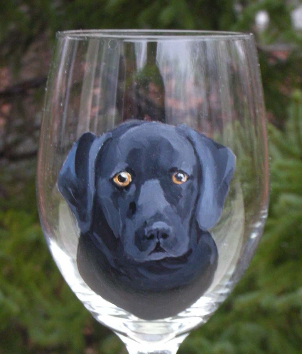 Black Lab Hand Painted Wine Glass