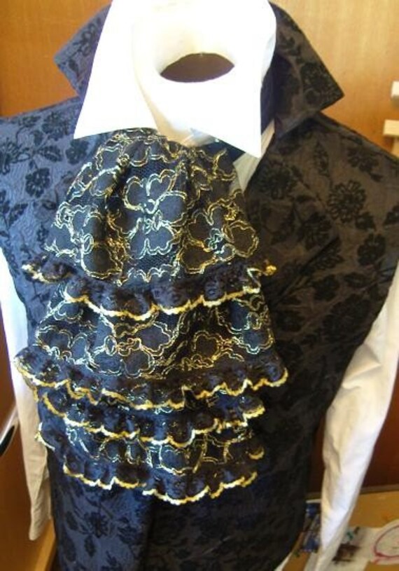 JABOT Lace Ascot Cravat Tie Black and Gold Deluxe