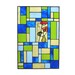 Stained Glass Window Panel Geometric Handmade OOAK Blue Green Modern