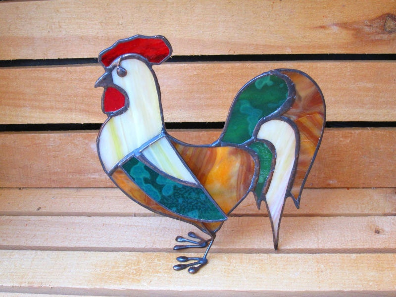 Stained Glass Rooster Rustic 3D Ornament by FleetingStillness