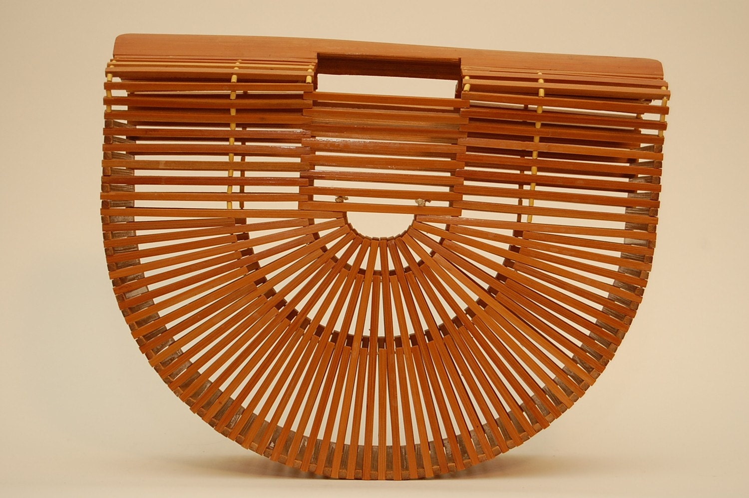 Vintage 1970's Birdcage Slat Bamboo Open Basket Purse Bag