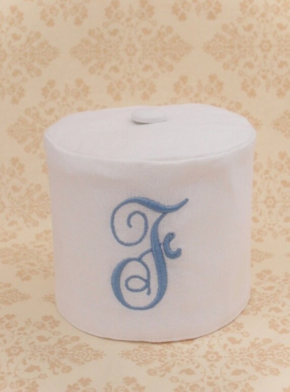 Items similar to Monogrammed Linen toilet paper cover on Etsy