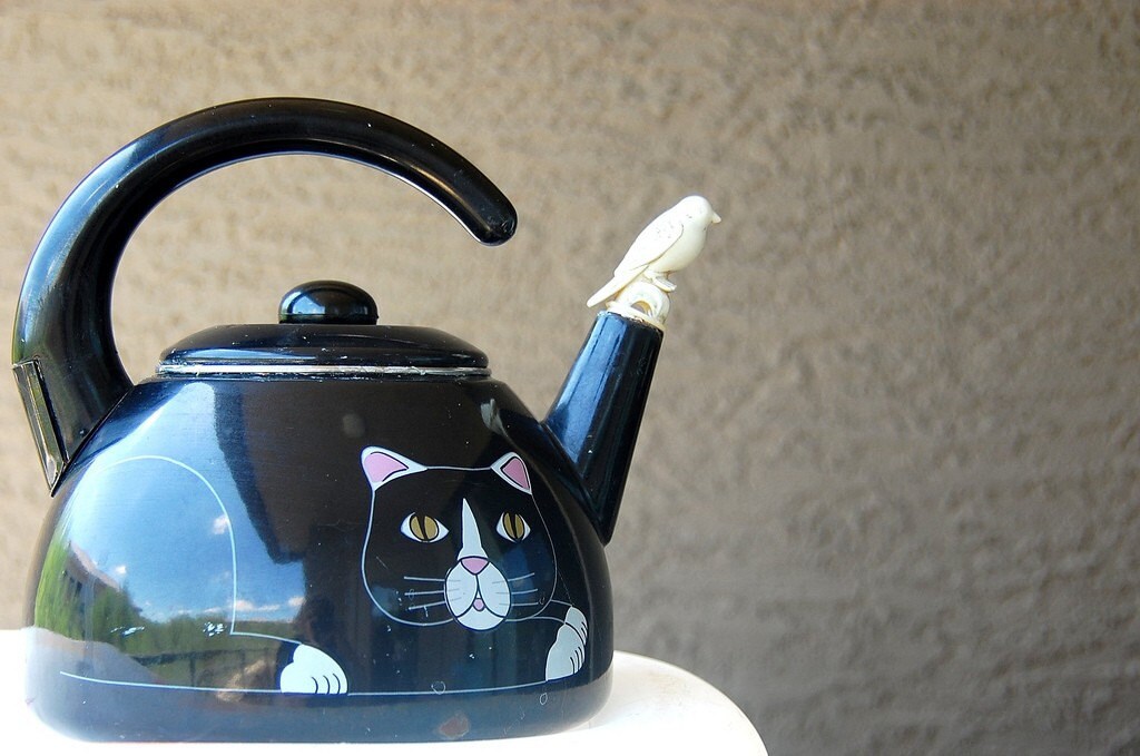 Fabulous 70s Era Black Kitty Cat Tea Kettle