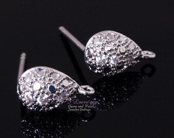 E071 Nickel free Rhodium-plated, Teardrop earring, 925 sterling silver post, 2pcs