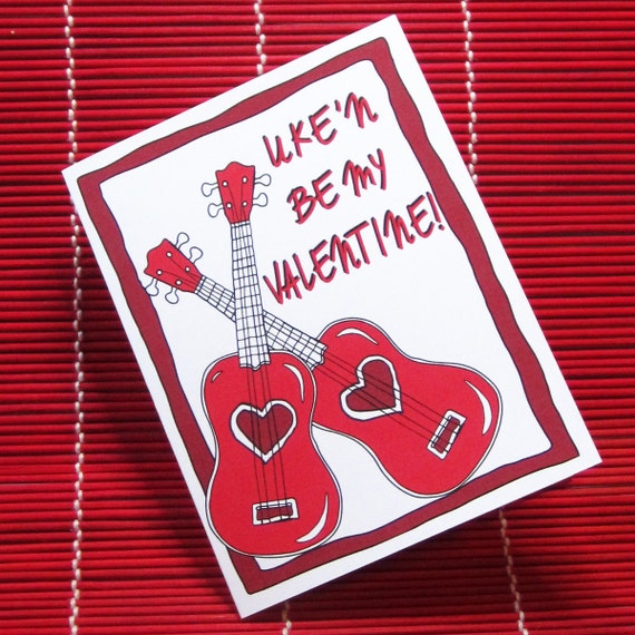 Items similar to Ukulele Valentine card 'Uke'n be my Valentine' Ukulele