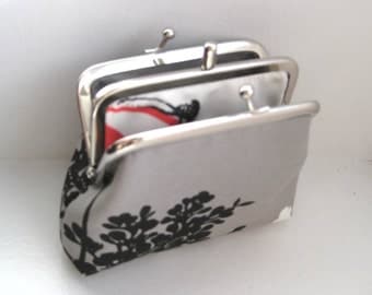 Gray, Black and White Two-Compartment Coin Purse