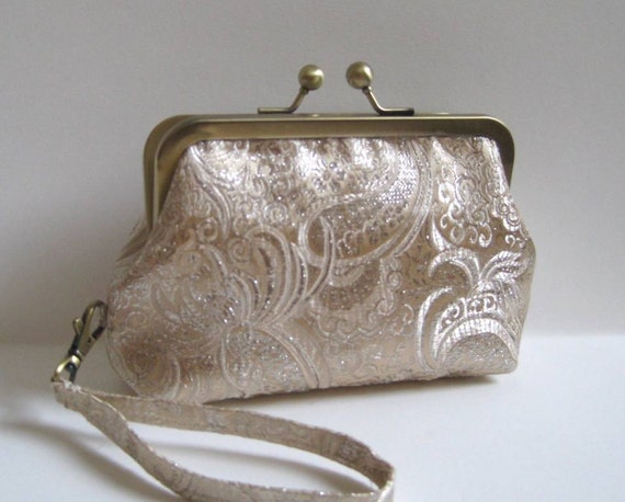 Small WristletClutch in Gold and Cream Brocade